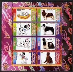 Congo 2010 Disney & Dogs perf sheetlet containing 8 values with Scout Logo unmounted mint, stamps on , stamps on  stamps on disney, stamps on  stamps on films, stamps on  stamps on cinema, stamps on  stamps on movies, stamps on  stamps on cartoons, stamps on  stamps on scouts, stamps on  stamps on dogs