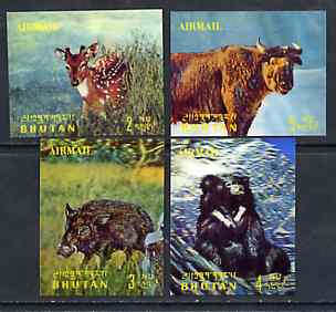 Bhutan 1970 Animals Airmail set of 4 in 3-dimensional format unmounted mint, Mi 385-88, stamps on animals, stamps on  3d , stamps on deer