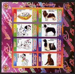 Congo 2010 Disney & Dogs imperf sheetlet containing 8 values with Scout Logo unmounted mint, stamps on , stamps on  stamps on disney, stamps on  stamps on films, stamps on  stamps on cinema, stamps on  stamps on movies, stamps on  stamps on cartoons, stamps on  stamps on scouts, stamps on  stamps on dogs