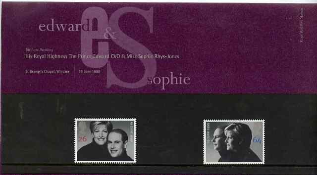 Great Britain 1999 Royal Wedding (Edward & Sophie) set of 2 in official presentation pack SG 2096-97*, stamps on royalty, stamps on edward, stamps on sophie