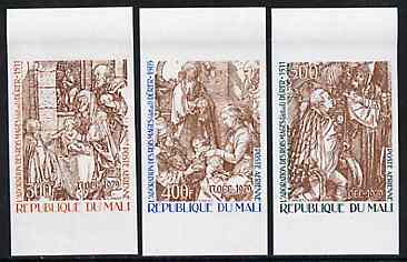 Mali 1979 Christmas (Works by Durer) unmounted mint imperf set of 3 from limited printing (as SG 734-36), stamps on arts  christmas    durer, stamps on renaissance