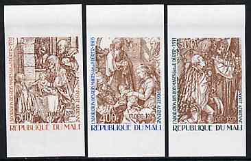 Mali 1979 Christmas (Works by Durer) unmounted mint imperf set of 3 from limited printing (as SG 734-36), stamps on arts  christmas    durer, stamps on renaissance