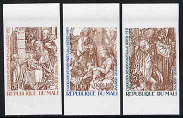 Mali 1979 Christmas (Works by Durer) unmounted mint imperf set of 3 from limited printing (as SG 734-36), stamps on , stamps on  stamps on arts  christmas    durer, stamps on  stamps on renaissance