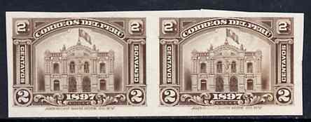 Peru 1897 New Postal Building 2c (GPO Lima) imperf proof pair on ungummed paper in near issued colour from ABNCo archives, as SG 350