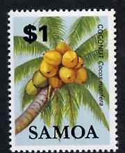 Samoa 1983-84 Coconut $1 unmounted mint from Fruits definitive set, SG 662, stamps on , stamps on  stamps on fruit, stamps on  stamps on food, stamps on  stamps on coconut