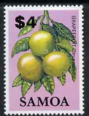 Samoa 1983-84 Grapefruit $4 unmounted mint from Fruits definitive set, SG 664, stamps on , stamps on  stamps on fruit, stamps on  stamps on food, stamps on  stamps on grapefruit