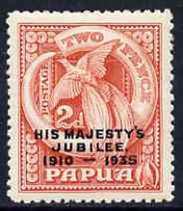 Papua 1935 KG5 Silver Jubilee 2d (Bird of Paradise) unmounted mint, SG 151*, stamps on birds, stamps on shells, stamps on birds of paradise