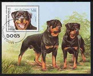 Somalia 1997 Dogs (Rottweiler) perf miniature sheet cto used, stamps on dogs, stamps on rottweiler