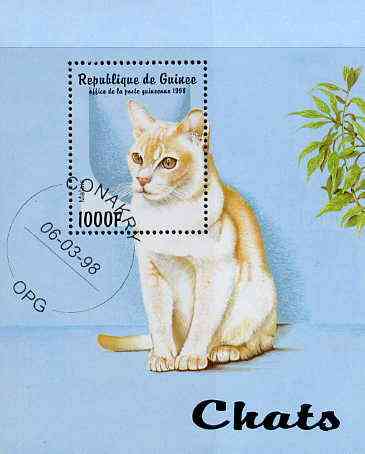 Guinea - Conakry 1998 Domestic Cats perf miniature sheet cto used, stamps on , stamps on  stamps on cats