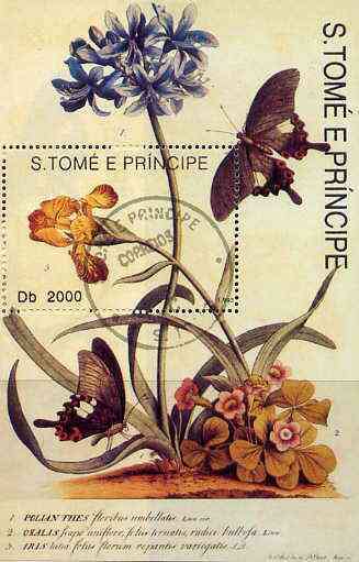 St Thomas & Prince Islands 1998 Butterflies perf miniature sheet cto used, stamps on , stamps on  stamps on butterflies