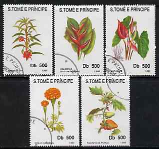 St Thomas & Prince Islands 1998 Flowers complete perf set of 5 values, cto used*, stamps on flowers