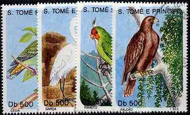 St Thomas & Prince Islands 1998 Birds complete perf set of 5 values, cto used*, stamps on birds    birds of prey     parrots