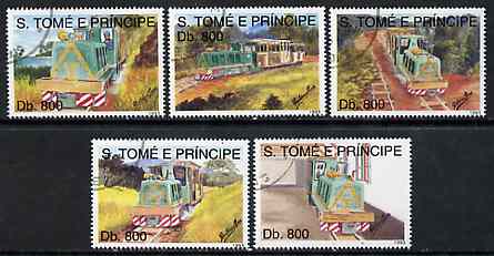 St Thomas & Prince Islands 1998 Narrow Gauge Railway complete perf set of 5 values, cto used*, stamps on railways