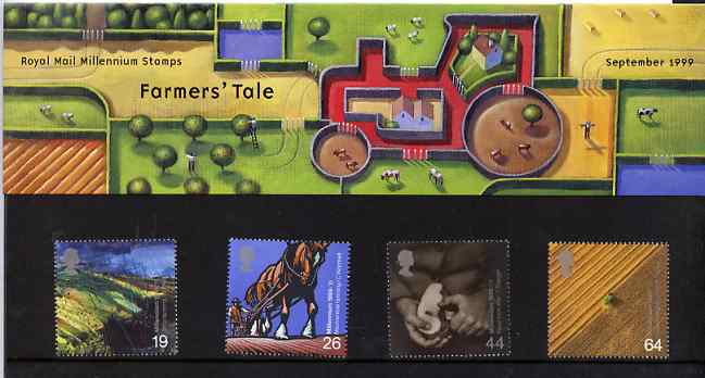 Great Britain 1999 Millennium Series #09 - the Farmers Tale set of 4 in official presentation pack SG 2107-10, stamps on agriculture, stamps on farming, stamps on horses:, stamps on millennium