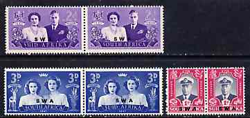 South West Africa 1947 KG6 Royal Visit set of 6 (3 bi-lingual horiz pairs) unmounted mint, SG 134-36, stamps on , stamps on  stamps on royalty, stamps on  stamps on royal visit, stamps on  stamps on  kg6 , stamps on  stamps on 