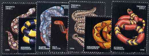 Tanzania 1996 Snakes complete perf set of 7 values unmounted mint*, stamps on snakes      reptiles     animals, stamps on snake, stamps on snakes, stamps on 