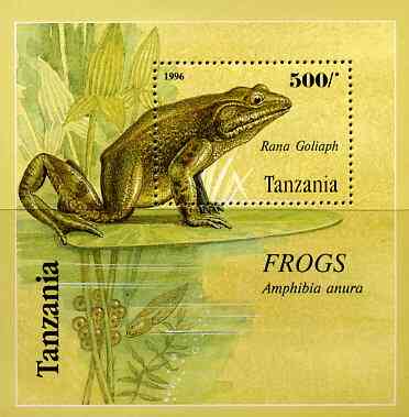 Tanzania 1996 Frogs perf miniature sheet containing 500s value unmounted mint, Mi BL 312, stamps on , stamps on  stamps on animals, stamps on  stamps on amphibians, stamps on  stamps on frogs