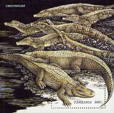 Tanzania 1996 Crocodiles unmounted mint miniature sheet containing 500s value, stamps on crocodiles      reptiles     animals