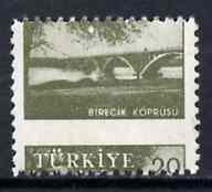 Turkey 1959-60 Euphrates Bridge 20k with superb 6.5mm shift of horiz perfs unmounted mint, stamps on bridges         civil engineering