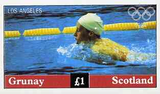 Grunay 1984 Los Angeles Olympic Games imperf souvenir sheet (Swimming) unmounted mint, stamps on olympics, stamps on swimming     