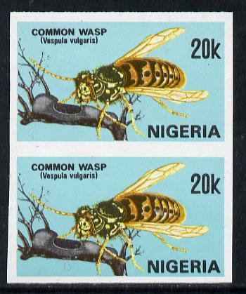 Nigeria 1986 Insects 20k (Wasp) in unmounted mint imperf pair SG 529var, stamps on insects, stamps on wasp