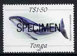 Tonga 1989 Humpback Whale 1$50 unmounted mint overprinted SPECIMEN, as SG 1014, stamps on animals, stamps on marine-life, stamps on whales