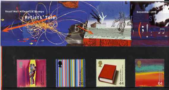 Great Britain 1999 Millennium Series #12 - the Artist's Tale set of 4 in official presentation pack SG 2119-22, stamps on , stamps on  stamps on literature, stamps on theatre, stamps on dancing, stamps on music, stamps on millennium