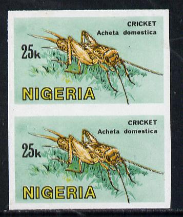 Nigeria 1986 Cricket 25k in unmounted mint imperf pair SG 530var, stamps on insects  
