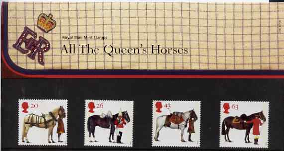 Great Britain 1997 All The Queen's Horses set of 4 in official presentation pack SG 1989-92, stamps on , stamps on  stamps on horses    animals     royalty