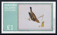 Bernera 1982 Birds #10 (Goldcrest) imperf  souvenir sheet (£1 value) unmounted mint, stamps on birds   