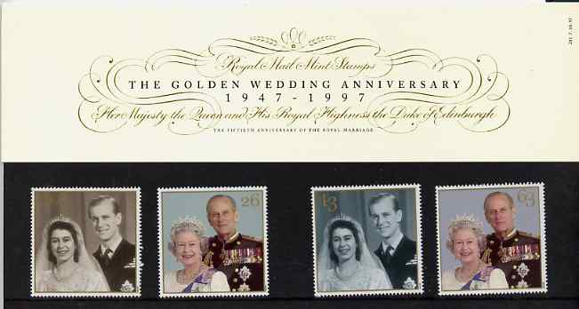 Great Britain 1997 Golden Wedding Anniversary set of 4 in official presentation pack SG 2011-14, stamps on royalty