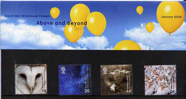 Great Britain 2000 Millennium Projects #01 - Above And Beyond set of 4 in official presentation pack SG 2125-28, stamps on space, stamps on birds, stamps on birds of prey, stamps on owls, stamps on millennium