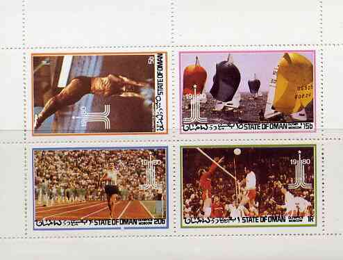 Oman 1980 Moscow Olympics Games perf set of 4 values unmounted mint, stamps on , stamps on  stamps on sport   olympics   diving    sailing    running    hand-ball