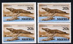 Nigeria 1986 Crocodile 20k in unmounted mint imperf pair* plus matched normal (as SG 510), stamps on , stamps on  stamps on animals    reptiles