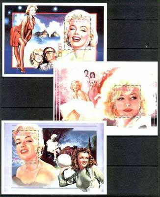 Sahara Republic 1996 Marilyn Monroe set of three perf miniature sheets unmounted mint, stamps on music, stamps on personalities, stamps on entertainments, stamps on films, stamps on cinema, stamps on marilyn monroe