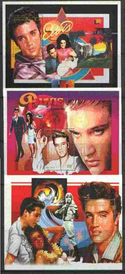 Sahara Republic 1996 Elvis Presley set of three perf miniature sheets unmounted mint, stamps on , stamps on  stamps on music, stamps on personalities, stamps on elvis, stamps on films, stamps on cinema, stamps on entertainments     