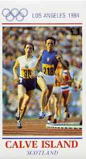 Calve Island 1984 Los Angeles Olympic Games (Running) imperf souvenir sheet (£1 value) unmounted mint, stamps on olympics, stamps on running