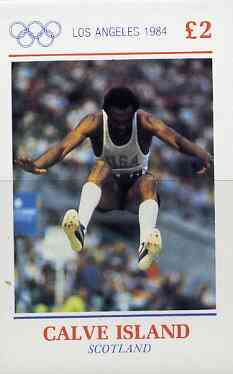 Calve Island 1984 Los Angeles Olympic Games (Long Jump) imperf deluxe sheet (£2 value) unmounted mint, stamps on olympics    long jump