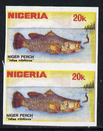 Nigeria 1991 Fishes 20k (Niger Perch) in unmounted mint imperf pair SG 613var, stamps on fish     marine-life
