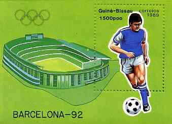 Guinea - Bissau 1989 Barcelona Olympic Games  (1st Issues) m/sheet (Football) unmounted mint, SG MS 1126, Mi BL 277, stamps on sport     olympics      football