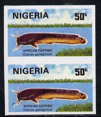 Nigeria 1991 Fishes 50k (Catfish) in unmounted mint imperf pair SG 615var, stamps on fish     marine-life