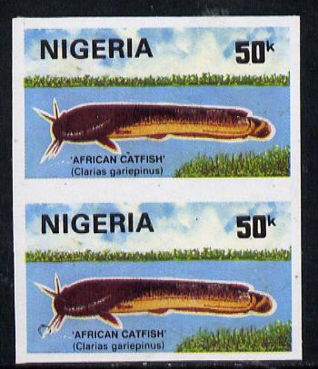 Nigeria 1991 Fishes 50k (Catfish) in unmounted mint imperf pair SG 615var, stamps on , stamps on  stamps on fish     marine-life