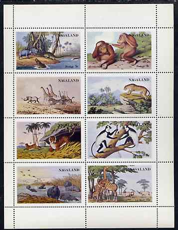 Nagaland 1972 African Wild Animals (Zebra, Giraffe, Crocs, Apes, etc) perf set of 8 values unmounted mint, stamps on , stamps on  stamps on animals, stamps on  stamps on apes, stamps on  stamps on giraffe, stamps on  stamps on zebra, stamps on  stamps on leopard, stamps on  stamps on cats, stamps on  stamps on tigers