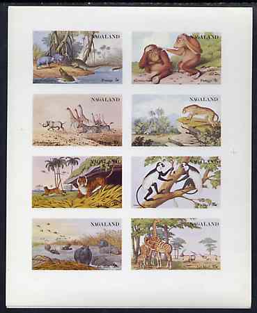 Nagaland 1972 African Wild Animals (Zebra, Giraffe, Crocs, Apes, etc) imperf set of 8 values unmounted mint, stamps on , stamps on  stamps on animals, stamps on  stamps on apes, stamps on  stamps on giraffe, stamps on  stamps on zebra, stamps on  stamps on leopard, stamps on  stamps on cats, stamps on  stamps on tigers