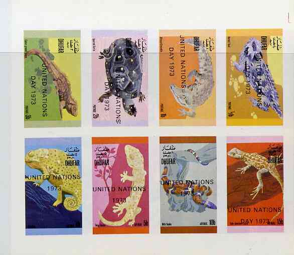 Dhufar 1972 Reptiles opt'd 'United Nations 1973' imperf set of 8 values (0.5b to 15b) unmounted mint, stamps on , stamps on  stamps on animals   reptiles    snakes, stamps on  stamps on snake, stamps on  stamps on snakes, stamps on  stamps on 