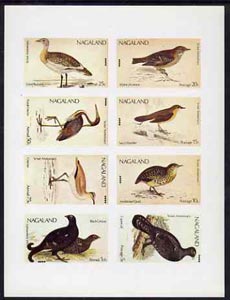 Nagaland 1974 Birds (with Scout Emblems) imperf set of 8 unmounted mint, stamps on birds      scouts     bustard     accentor     heron    warbler     quail    courser     capercali     grouse