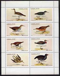 Nagaland 1972 Birds (Sandpiper, Rail, Knot, Dunlin, etc) perf set of 8 opt'd 'Viet-Nam Peace Treaty 1973 unmounted mint', stamps on , stamps on  stamps on birds        sandpiper     knot     dunlin     moorhen     peace