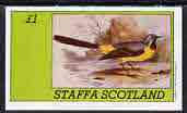Staffa 1982 Birds #76 (Yellow Wagtail) imperf souvenir sheet (£1 value) unmounted mint, stamps on birds  wagtail