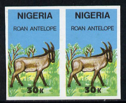 Nigeria 1990 Wildlife - Roan Antelope 30k unmounted mint imperforate pair*, stamps on animals, stamps on antelope