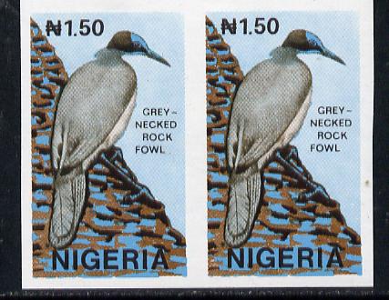 Nigeria 1990 Wildlife - Crow (Rock fowl) N1.20 unmounted mint imperforate pair (as SG 601)*, stamps on , stamps on  stamps on birds